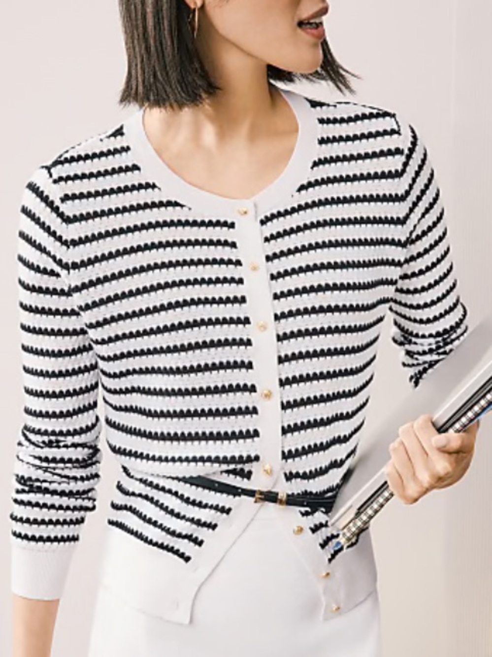 Ann Taylor Striped Black and White Button-Front Women's Cardigan Sweater XL - Picture 6 of 6
